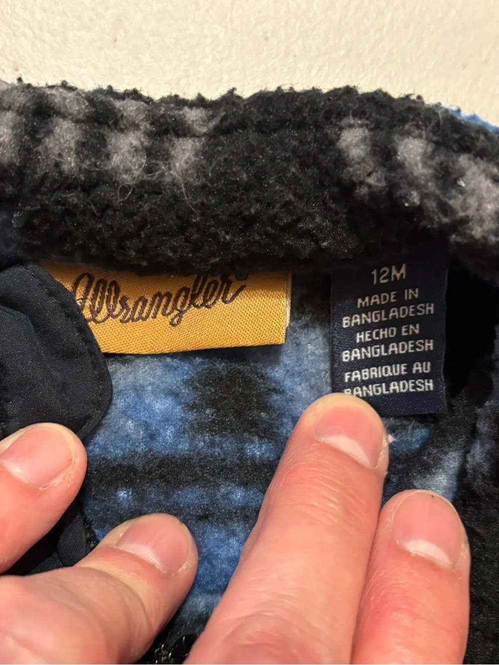Wrangler Kids Blue & Black Patterned Sherpa Zip Jacket 12 M 0027S